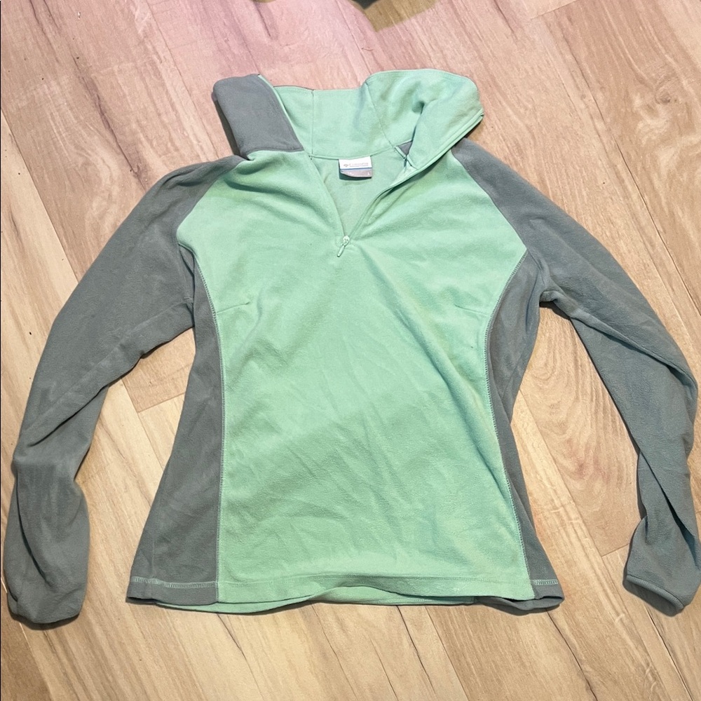 Mint Green and Gray Quarter-Zip Fleece Pullover